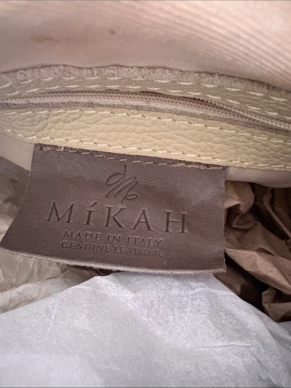 Classic Cream Leather Handbag with Removable Strap
